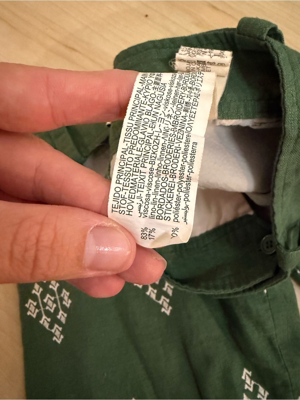 Zara Dark Green linen blend Pants with White Geometric Print - Picture 4 of 4